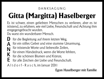 Traueranzeige von Margitta Haselberger von Nürnberger Nachrichten