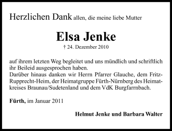 Traueranzeige von Elsa Jenke von Nürnberger Nachrichten