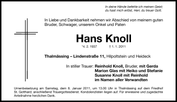 Traueranzeige von Hans Knoll von Nürnberger Nachrichten