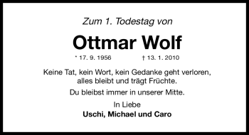 Traueranzeige von Ottmar Wolf von Nürnberger Nachrichten