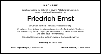 Traueranzeige von Friedrich Ernst von Nürnberger Nachrichten