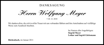 Traueranzeige von Wolfgang Meyer von Nürnberger Nachrichten