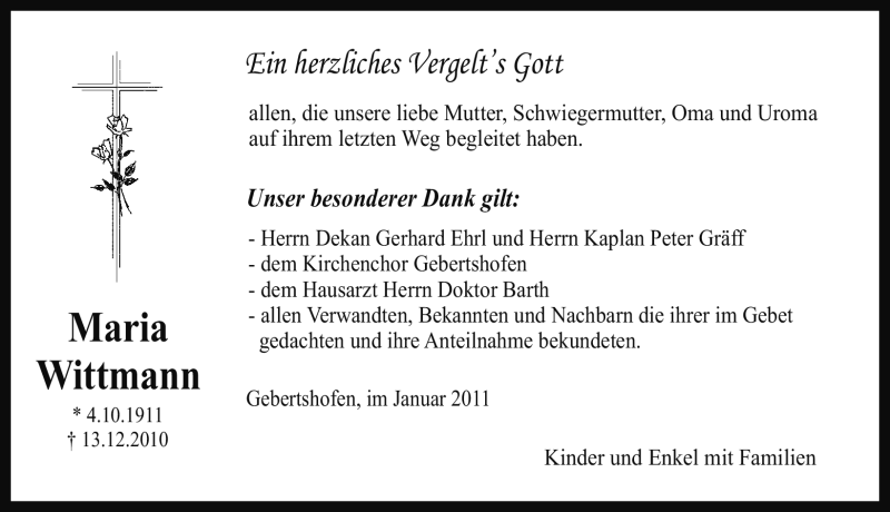 Traueranzeigen von Maria Wittmann trauer.nn.de