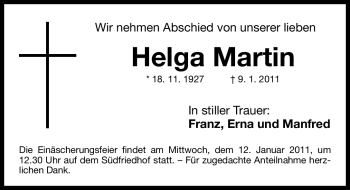 Traueranzeige von Helga Martin von Nürnberger Nachrichten