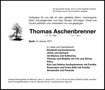 Traueranzeige von Thomas Aschenbrenner von Nürnberger Nachrichten