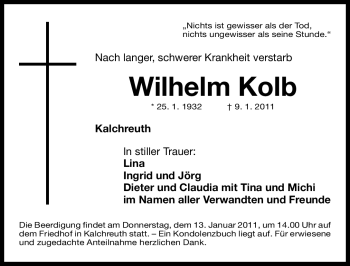 Traueranzeige von Wilhelm Kolb von Nürnberger Nachrichten