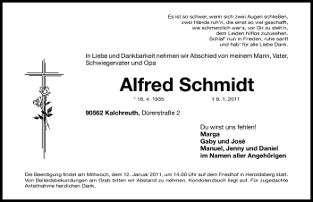 Traueranzeige von Alfred Schmidt von Nürnberger Nachrichten