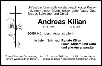 Traueranzeige von Andreas Kilian von Nürnberger Nachrichten
