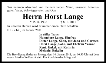 Traueranzeige von Horst Lange von Nürnberger Nachrichten