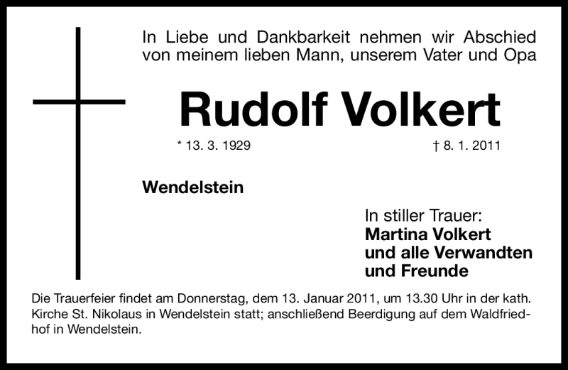  Traueranzeige für Rudolf Volkert vom 11.01.2011 aus Nürnberger Nachrichten
