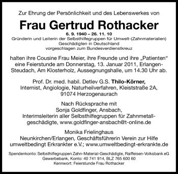 Traueranzeige von Gertrud Rothacker von Nürnberger Nachrichten