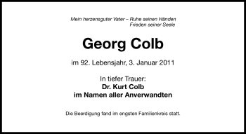 Traueranzeige von Georg Colb von Nürnberger Nachrichten