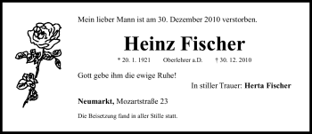 Traueranzeige von Heinz Fischer von Nürnberger Nachrichten