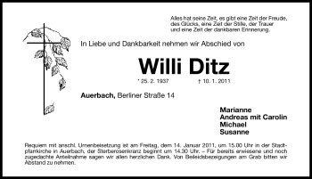 Traueranzeige von Willi Ditz von Nürnberger Nachrichten