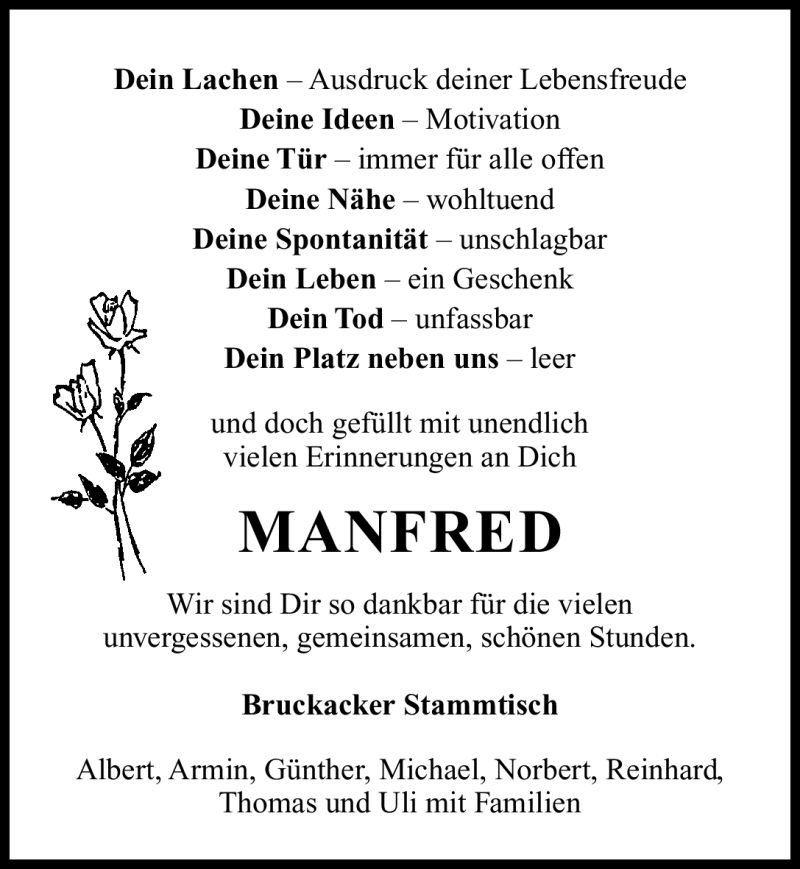  Traueranzeige für Manfred Tresch vom 14.01.2011 aus Nürnberger Nachrichten
