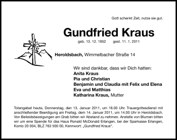 Traueranzeige von Gundfried Kraus von Nürnberger Nachrichten