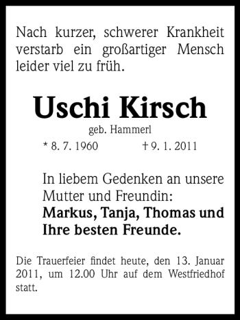 Traueranzeige von Uschi Kisch von Nürnberger Nachrichten