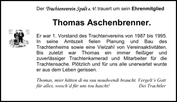 Traueranzeige von Thomas Aschenbrenner von Nürnberger Nachrichten