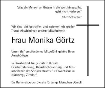 Traueranzeige von Monika Görtz von Nürnberger Nachrichten