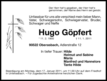 Traueranzeige von Hugo Göpfert von Nürnberger Nachrichten