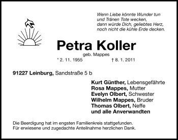 Traueranzeige von Petra Koller von Nürnberger Nachrichten