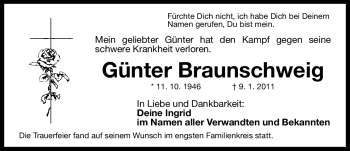 Traueranzeige von Günter Braunschweig von Nürnberger Nachrichten
