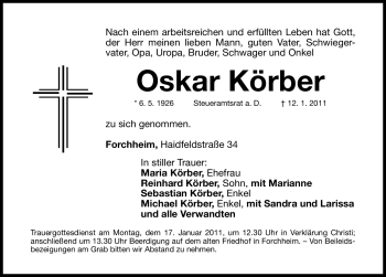 Traueranzeige von Oskar Körber von Nürnberger Nachrichten