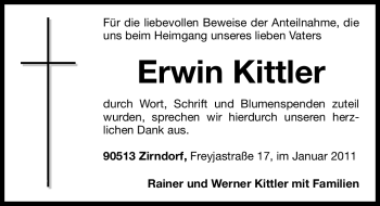 Traueranzeige von Erwin Kittler von Nürnberger Nachrichten