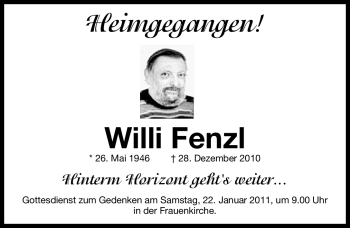 Traueranzeige von Willi Fenzl von Nürnberger Nachrichten