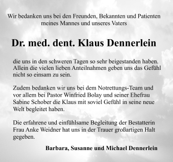 Traueranzeige von Klaus Dennerlein von Nürnberger Nachrichten
