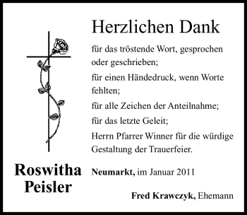Traueranzeige von Roswitha Peisler von Nürnberger Nachrichten