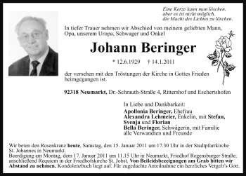Traueranzeige von Johann Beringer von Nürnberger Nachrichten