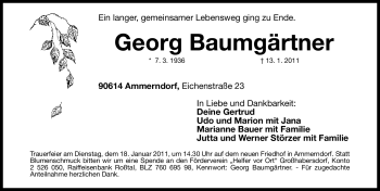 Traueranzeige von Georg Baumgärtner von Nürnberger Nachrichten