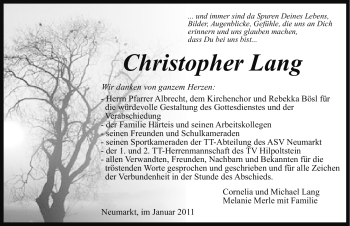 Traueranzeige von Christopher Lang von Nürnberger Nachrichten