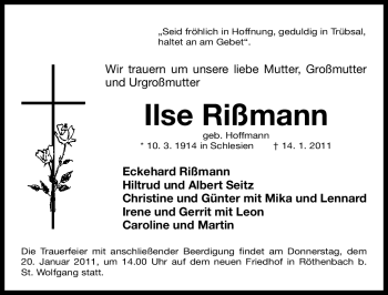 Traueranzeige von Ilse Rißmann von Nürnberger Nachrichten