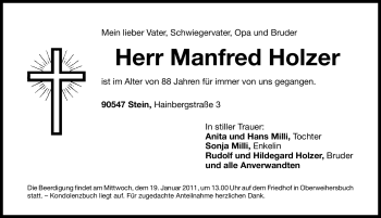 Traueranzeige von Manfred Holzer von Nürnberger Nachrichten