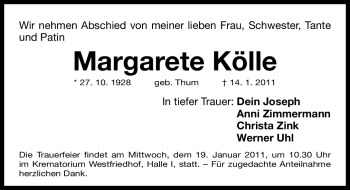 Traueranzeige von Margarete Kölle von Nürnberger Nachrichten