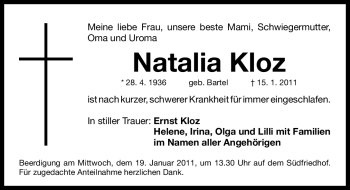Traueranzeige von Natalia Kloz von Nürnberger Nachrichten