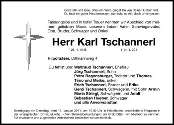 Traueranzeige von Karl Tschannerl von Nürnberger Nachrichten