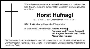 Traueranzeige von Horst Hufnagl von Nürnberger Nachrichten