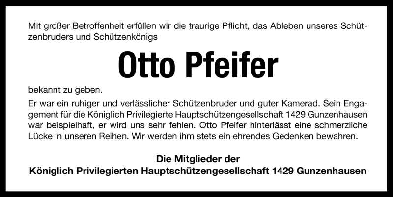  Traueranzeige für Otto Pfeifer vom 18.01.2011 aus Nürnberger Nachrichten