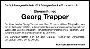 Traueranzeige von Georg Trapper von Nürnberger Nachrichten