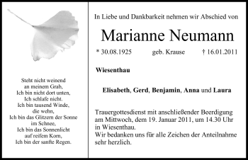 Traueranzeige von Marianne Neumann von Nürnberger Nachrichten