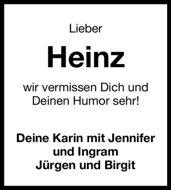 Traueranzeige von Heinz  von Nürnberger Nachrichten
