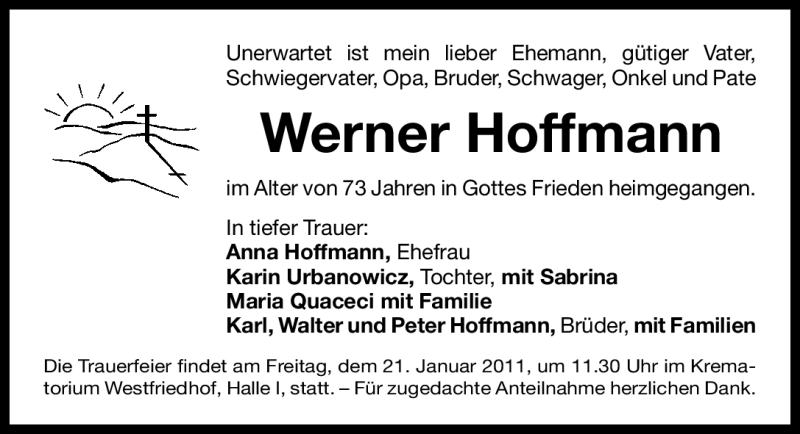  Traueranzeige für Werner Hoffmann vom 19.01.2011 aus Nürnberger Nachrichten