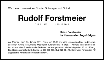 Traueranzeige von Rudolf Forstmeier von Nürnberger Nachrichten