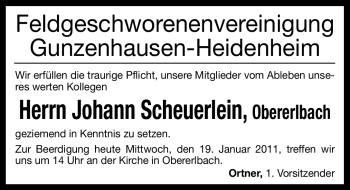 Traueranzeige von Johann Scheuerlein von Nürnberger Nachrichten