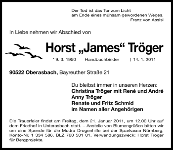 Traueranzeige von Horst Tröger von Nürnberger Nachrichten