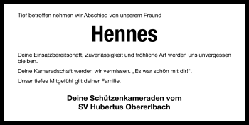Traueranzeige von Hennes  von Nürnberger Nachrichten