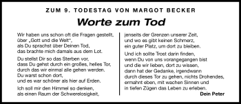 Traueranzeige von Margot Becker von Nürnberger Nachrichten